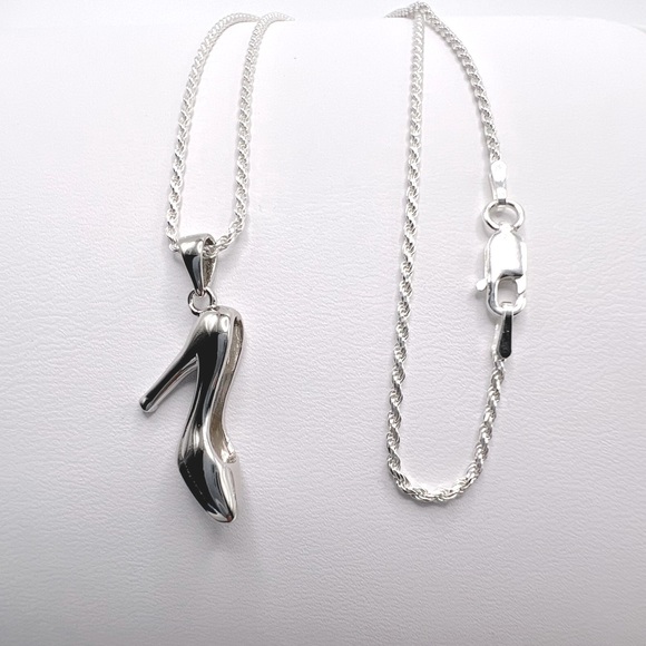 .925 Sterling Silver High Heel Shoe Necklace - Picture 8 of 17